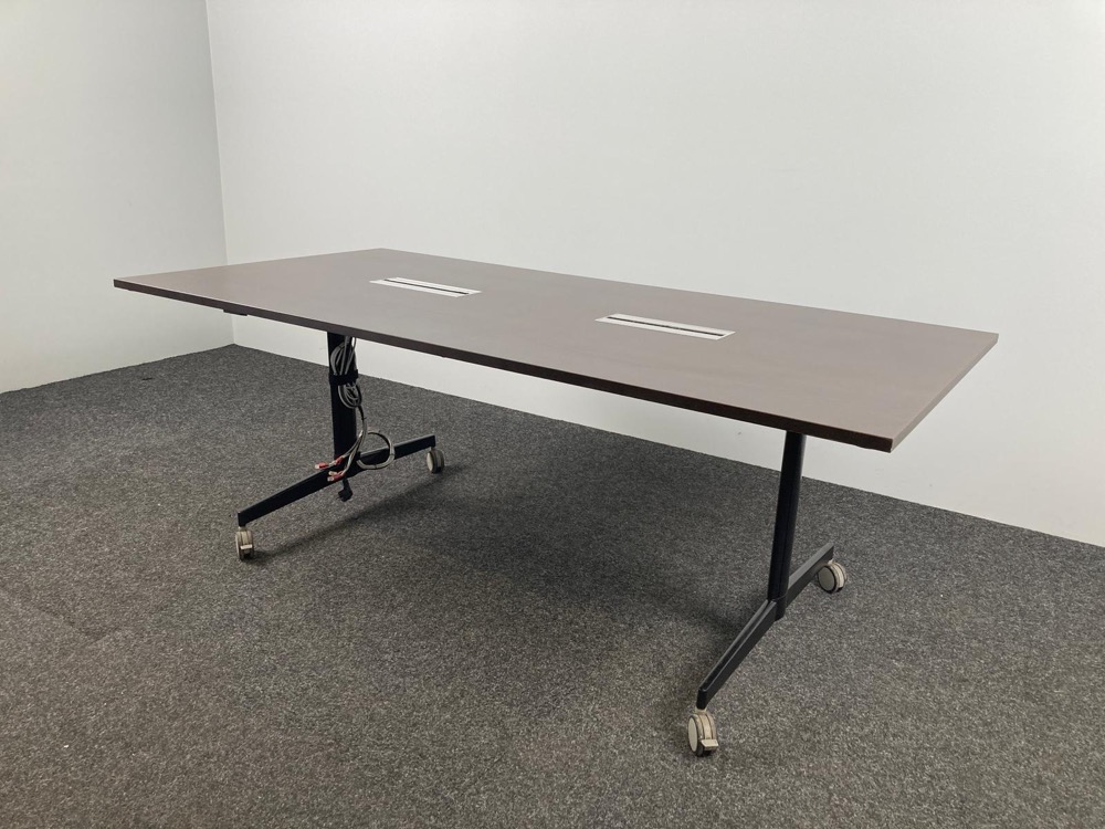 Table de réunion B200xD100xH73 - hpl bois foncé / métal noir pied en t – Image 4