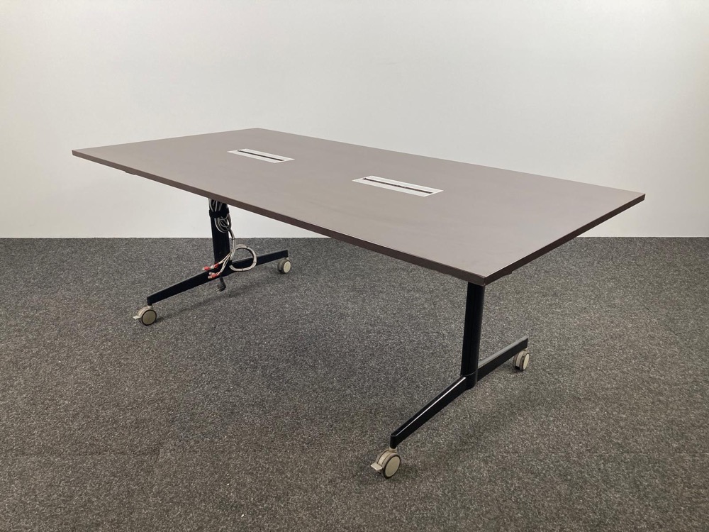 Table de réunion B200xD100xH73 - hpl bois foncé / métal noir pied en t – Image 3
