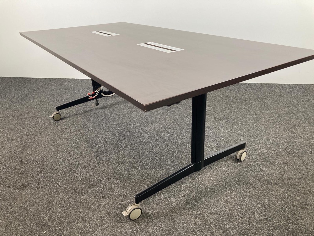 Table de réunion B200xD100xH73 - hpl bois foncé / métal noir pied en t – Image 5