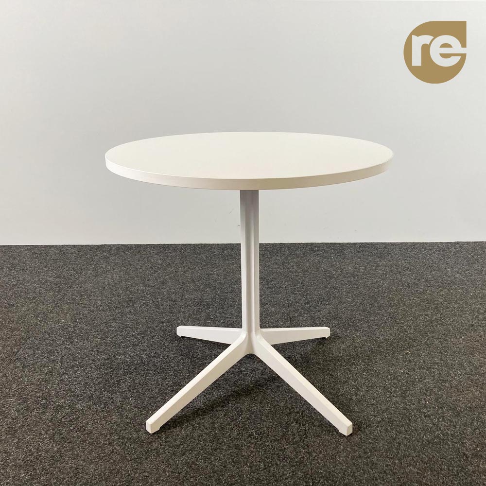 Table de cantine Rond B80xD80xH75 - mélamine blanche / métal blanc base croisée