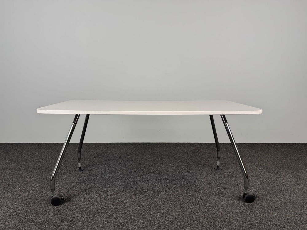 VITRA Ad Hoc Bureau Verrijdbaar design Antonio Citterio B160xD80xH72.5 - wit melamine / chrome vierpoot - Afbeelding 3