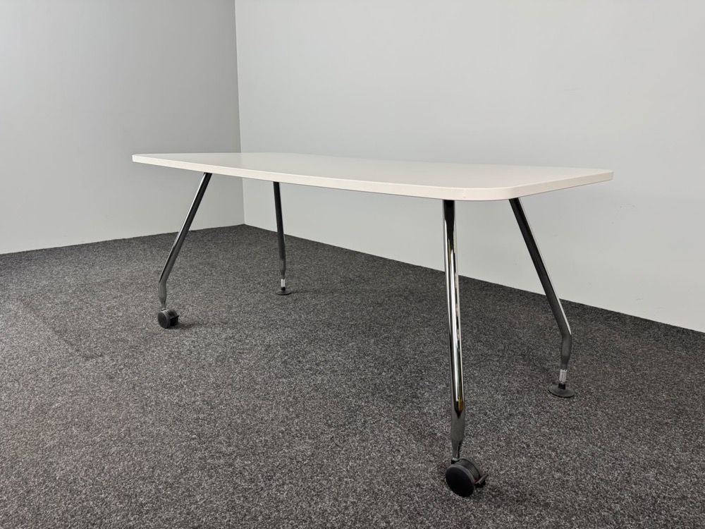 VITRA Ad Hoc Bureau Verrijdbaar design Antonio Citterio B160xD80xH72.5 - wit melamine / chrome vierpoot - Afbeelding 5