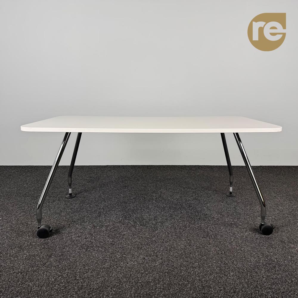 VITRA Ad Hoc Bureau Verrijdbaar design Antonio Citterio B160xD80xH72.5 - wit melamine / chrome vierpoot