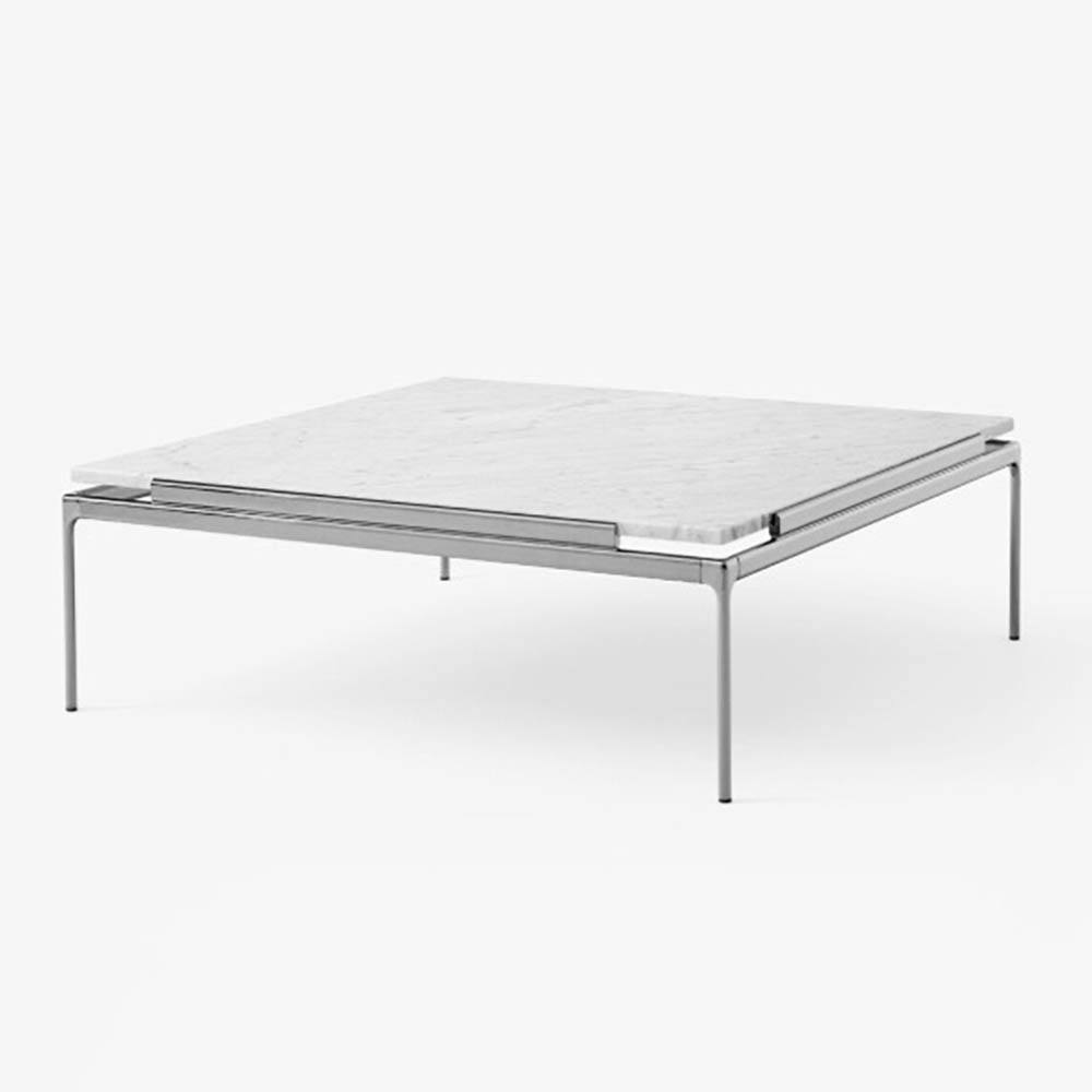 &TRADITION Sett table LN13 B100xD100xH34 - bianco carrara marmer / metaal vierpoot