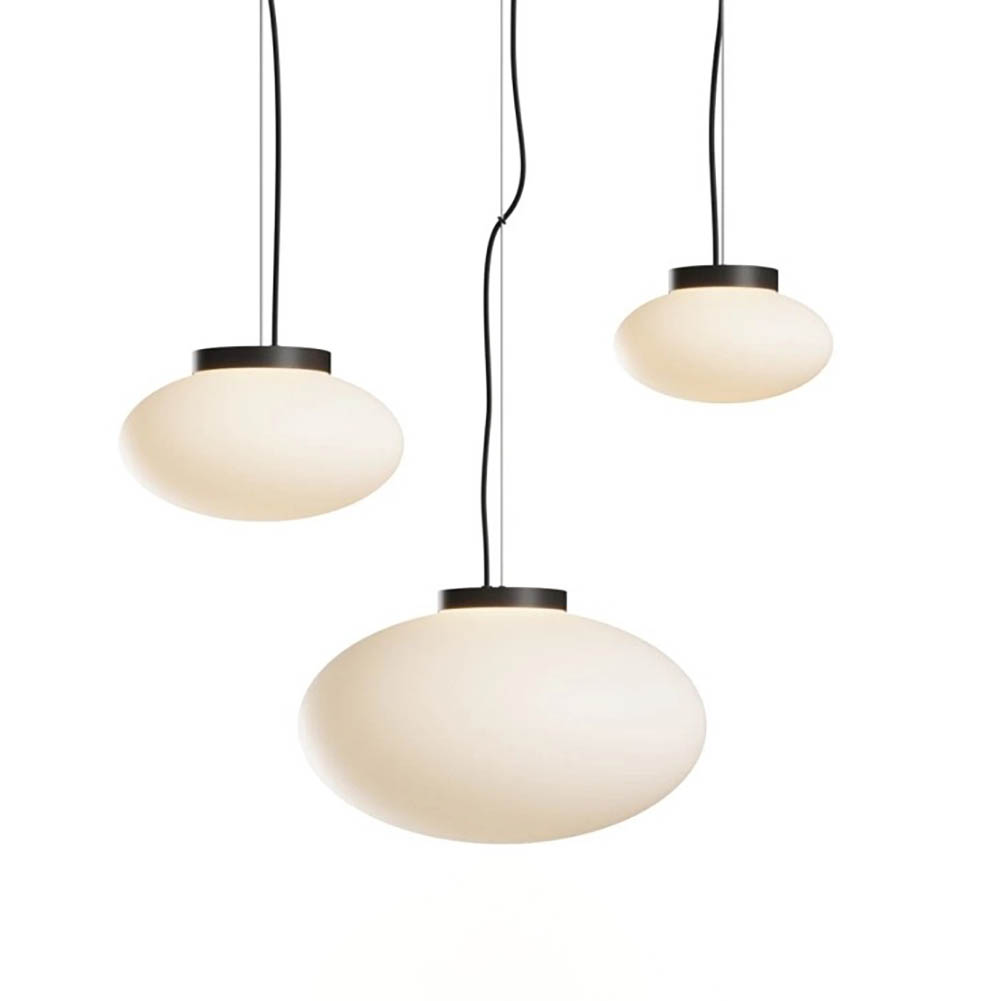 STELLAR WORKS Mün pendant Large Hanglamp B30xD30xH18.5 - zwart frame, opaalglas / zwart