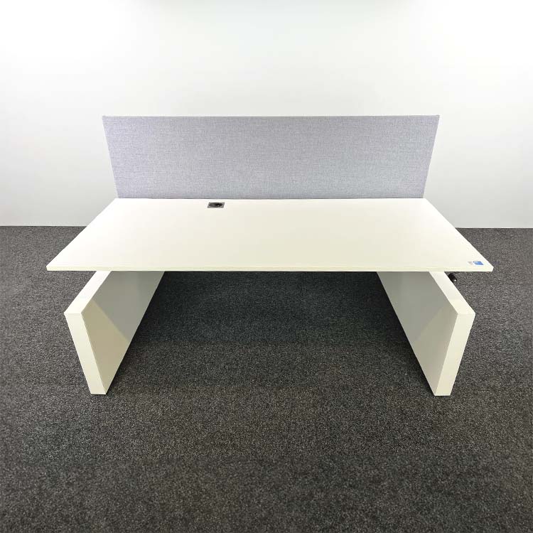 AHREND Four Duo Double Workbench B180xD170xH61-88 - white melamine / white metal wall-mounted base - Image 2