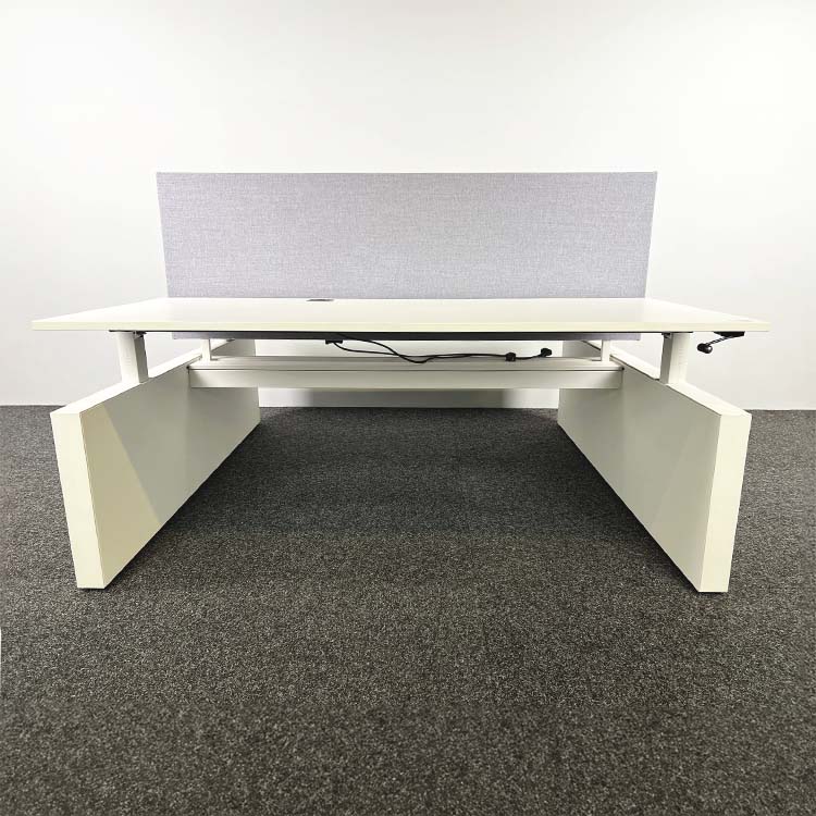 AHREND Four Duo Double Workbench B180xD170xH61-88 - white melamine / white metal wall-mounted base - Image 3