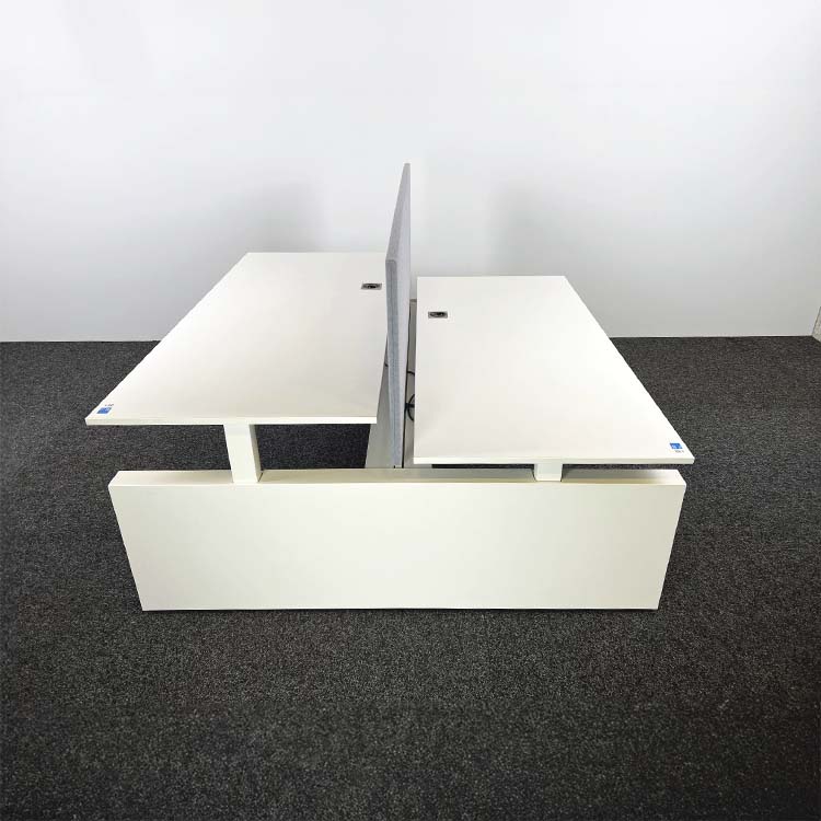 AHREND Four Duo Double Workbench B180xD170xH61-88 - white melamine / white metal wall-mounted base - Image 4